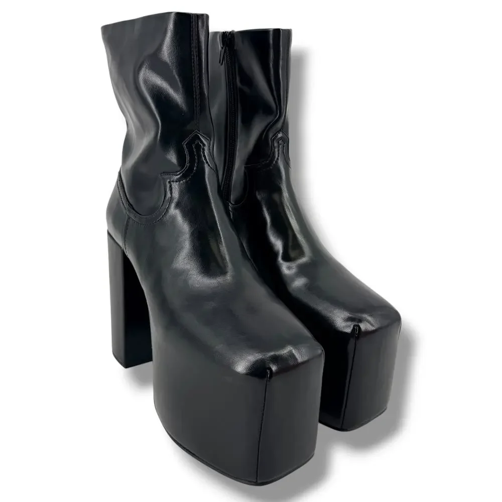 Jeffrey Campbell The Dare Platform Square Toe Ankle Boots Size 8 M Faux Leather